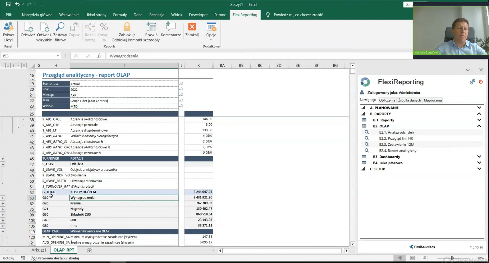 Przykład raportu OLAP dla pracowników